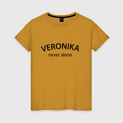 Футболка хлопковая женская Veronika never alone - motto, цвет: горчичный