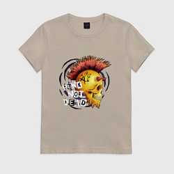 Футболка хлопковая женская Череп панка с рогами, цвет: миндальный