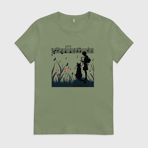 Женская футболка Девушка и кот или музыка для души / Авокадо – фото 1