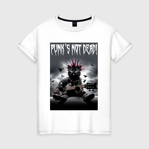 Женская футболка Cool kitten - punks not dead / Белый – фото 1