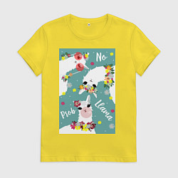Женская футболка Три ламы альпаки и цветы: no prob llama