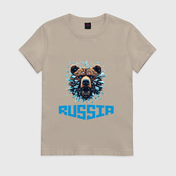 Футболка хлопковая женская Russian bear head, цвет: миндальный