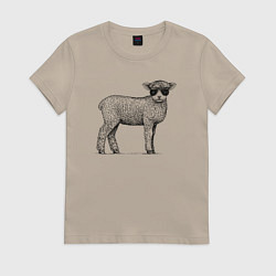Футболка хлопковая женская Ягненок в кепке, цвет: миндальный