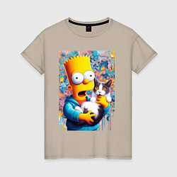 Женская футболка Bart Simpson with a kitten - ai art