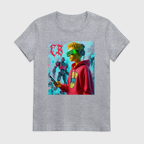 Женская футболка Bart Simpson - cyberpunk ai art / Меланж – фото 1