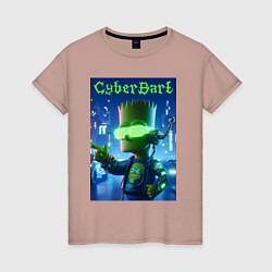 Женская футболка Cyber Bart - neon glow ai art
