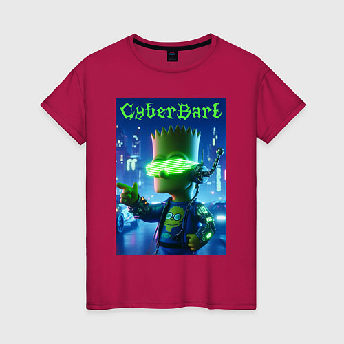 Женская футболка Cyber Bart - neon glow ai art / Маджента – фото 1