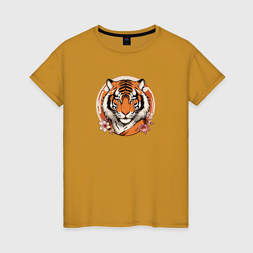 Женская футболка Тигр в ретро стиле / Горчичный – фото 1