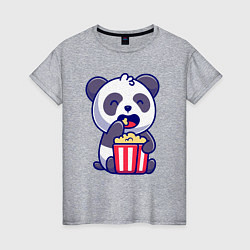 Футболка хлопковая женская Панда ест попкорн, цвет: меланж