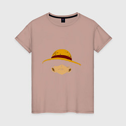 Футболка хлопковая женская Луффи Монки соломенная шляпа, цвет: пыльно-розовый