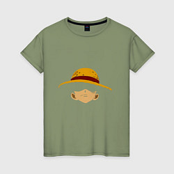 Футболка хлопковая женская Луффи Монки соломенная шляпа, цвет: авокадо