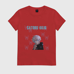Футболка хлопковая женская Сатору Годжо с бабочками, цвет: красный