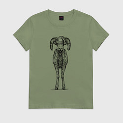 Футболка хлопковая женская Новогодний барашек, цвет: авокадо