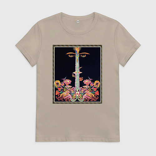 Женская футболка Абстракные лица, цветы и ноты / Миндальный – фото 1