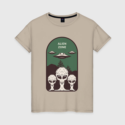 Женская футболка Пришельцы - alien zone / Миндальный – фото 1