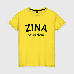 Футболка хлопковая женская Zina never alone - motto, цвет: желтый