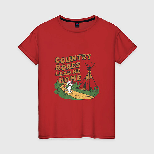 Женская футболка Country roads lead me home / Красный – фото 1