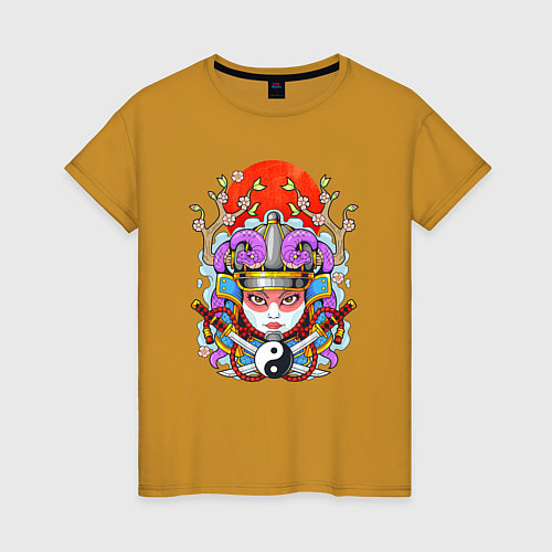 Женская футболка Мифологическая девушка самурай / Горчичный – фото 1