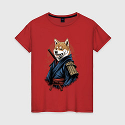 Женская футболка Собака Сиба-ину самурай