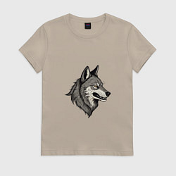 Футболка хлопковая женская Рисунок волка, цвет: миндальный