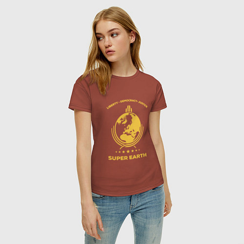 Женская футболка Helldivers: Super Earth / Кирпичный – фото 3