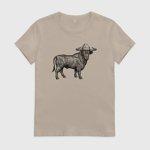 Женская футболка Бык в новогодней шапке / Миндальный – фото 1