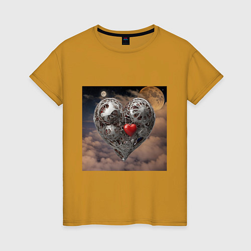 Женская футболка Сердце и луна / Горчичный – фото 1