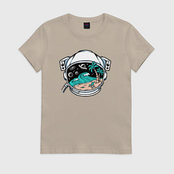 Футболка хлопковая женская Море и космос в скафандре, цвет: миндальный