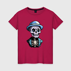 Женская футболка Скелет в синей шляпе