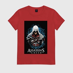 Футболка хлопковая женская Assassins creed белый костюм, цвет: красный