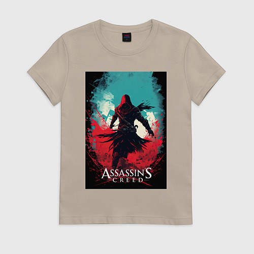 Женская футболка Assassins creed red blue abstract / Миндальный – фото 1