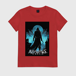 Футболка хлопковая женская Assassins creed темная ночь, цвет: красный