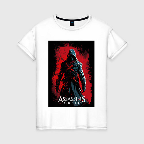 Женская футболка Assassins creed на фоне красной стены / Белый – фото 1