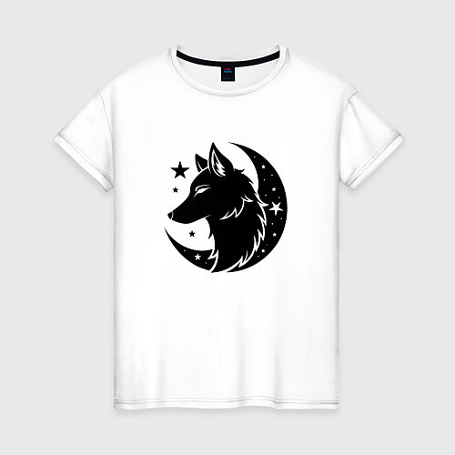 Женская футболка Волк силуэт и луна / Белый – фото 1