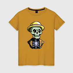 Женская футболка Скелет в жёлтой шляпе