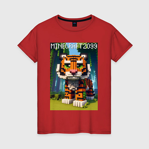 Женская футболка Funny tiger cub - Minecraft / Красный – фото 1