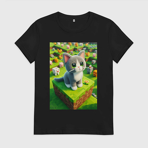 Женская футболка Funny kitten - Minecraft ai art / Черный – фото 1