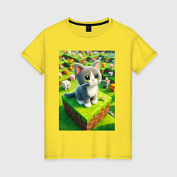 Женская футболка Funny kitten - Minecraft ai art