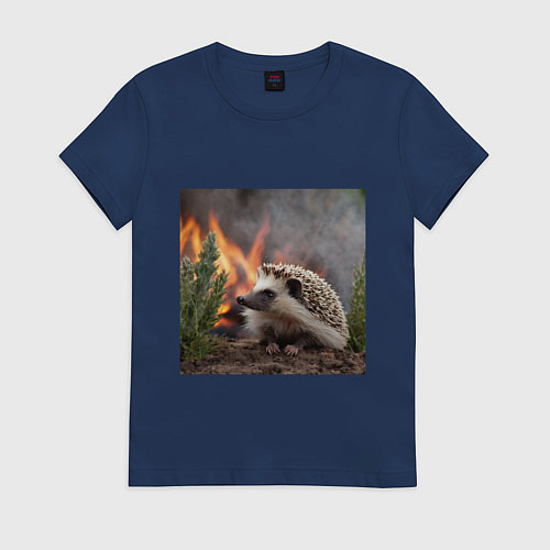 Женская футболка Ёжик в огне / Тёмно-синий – фото 1