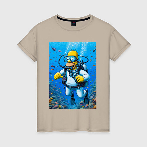 Женская футболка Homer diving - ai art / Миндальный – фото 1