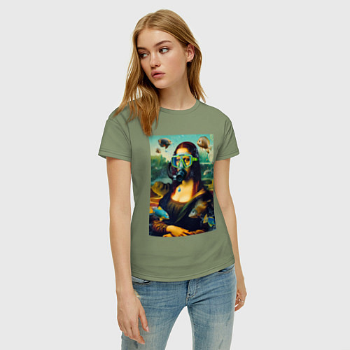 Женская футболка Мона Лиза под водой - нейросеть / Авокадо – фото 3