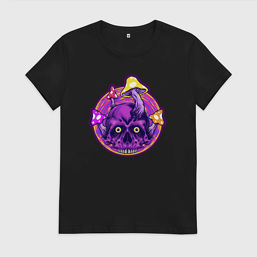 Женская футболка Череп и грибочки / Черный – фото 1