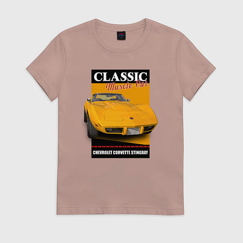 Женская футболка Chevrolet Corvette американский маслкар / Пыльно-розовый – фото 1