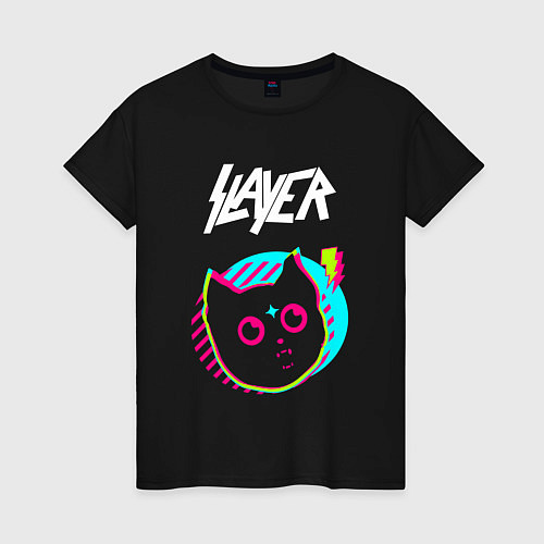 Женская футболка Slayer rock star cat / Черный – фото 1