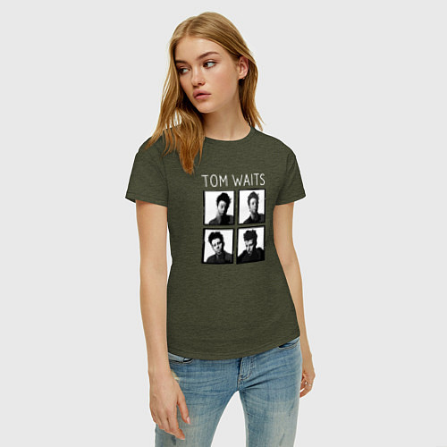 Женская футболка Tom Waits portraits / Меланж-хаки – фото 3