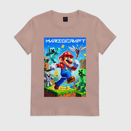 Женская футболка Mario in Minecraft - ai art collaboration / Пыльно-розовый – фото 1