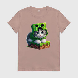 Футболка хлопковая женская Kitten creeper collaboration - ai art, цвет: пыльно-розовый