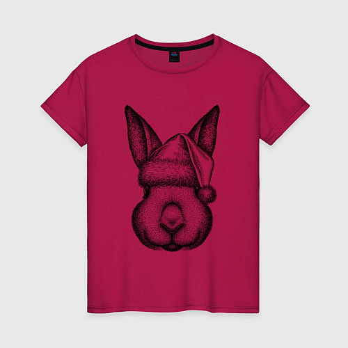 Женская футболка Кролик в новогодней шапке / Маджента – фото 1