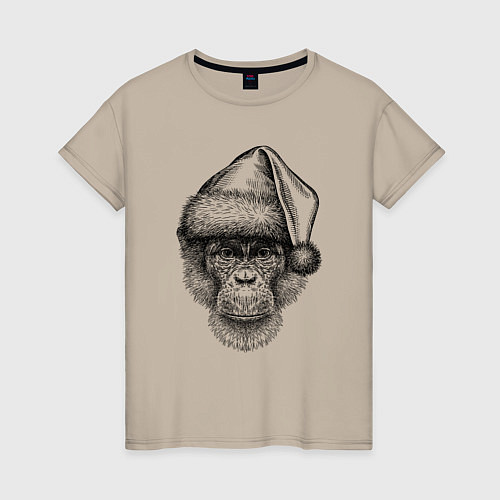 Женская футболка Новогодний шимпанзе / Миндальный – фото 1