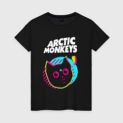 Футболка хлопковая женская Arctic Monkeys rock star cat, цвет: черный